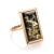Geometric Gold-Plated Cocktail Ring With Green Amber The Chelsea, Ring Size: 5 / 15.5, image 