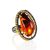 Cognac Amber Adjustable Ring In Gold-Plated Silver The Triumph, Ring Size: Adjustable, image 