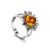 Bold Silver Ring With Cognac Amber The Aster, Ring Size: 4 / 15, image 