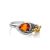 Sterling Silver Ring With Cognac Amber The Bee, Ring Size: 4 / 15, image 