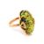 Green Amber Ring In Gold-Plated Silver The Rendezvous, Ring Size: 5 / 15.5, image 