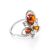 Bold Silver Ring With Cognac Amber And Crystals The Edelweiss, Ring Size: 4 / 15, image 