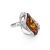 Bold Silver Ring With Cognac Amber The Illusion, Ring Size: 4 / 15, image 