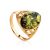Green Amber Ring In Gold-Plated Silver The Carmen, Ring Size: 5 / 15.5, image 
