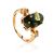 Classy Gold-Plated Ring With Green Amber And Crystals The Nostalgia, Ring Size: 5 / 15.5, image 