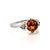 Sterling Silver Ring With Cognac Amber And Crystals The Sambia, Ring Size: 4 / 15, image 