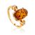 Gold-Plated Cocktail Ring With Cognac Amber And Crystals The Nostalgia, Ring Size: 5 / 15.5, image 