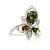 Sterling Silver Ring With Green Amber And Crystals The Edelweiss, Ring Size: 4 / 15, image 