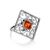 Square Sterling Silver Ring With Cognac Amber The Arabesque, Ring Size: 4 / 15, image 