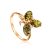 Gold-Plated Ring With Green Amber With Crystals The Verbena, Ring Size: 5 / 15.5, image 
