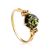 Green Amber Ring In Gold-Plated Silver With Crystals The Sambia, Ring Size: 5 / 15.5, image 