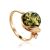 Green Amber Ring In Gold With Crystal The Swan, Ring Size: 4 / 15, image 