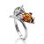 Cute And Fabulous Sterling Silver Ring With Cognac Amber The Cats, Ring Size: 4 / 15, image 