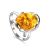 Adjustable Amber Ring In Sterling Silver The Vivaldi, Ring Size: Adjustable, image 