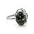 Green Amber Ring In Sterling Silver With Crystals The Swan, Ring Size: 5 / 15.5, image 