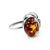 Cognac Amber Ring In Sterling Silver With Crystals The Swan, Ring Size: 5 / 15.5, image 