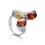 Multicolor Amber Ring In Sterling Silver With Dangle Bead The Casablanca, Ring Size: 5 / 15.5, image 