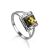 Изящное лёгкое кольцо из серебра и зелёного янтаря «Итака» 16, Ring Size: 9.5 / 19.5, image 