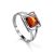 Тонкое стильное кольцо «Итака» с натуральным коньячным янтарём 17, Ring Size: 13 / 22, image 