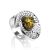 Bold Silver Ring With Round Green Amber Stone The Venus, Ring Size: Adjustable, image 