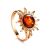 Gold Plated Ring With Natural Amber Centerpiece The Helios, Ring Size: 8.5 / 18.5, image 