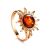 Gold Plated Ring With Natural Amber Centerpiece The Helios, Ring Size: / 23, image 