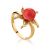 Gold-Plated Floral Ring With Reconstructed Coral The Persimmon, Ring Size: 5.5 / 16, image 