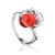 Floral Silver Ring With Reconstructed Coral Centerpiece The Kalina, Ring Size: 5.5 / 16, image 