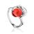 Floral Silver Ring With Reconstructed Coral Centerpiece The Kalina, Ring Size: 5.5 / 16, image 