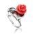 Silver Flower Ring With Bright Reconstructed Coral The Kalina, Ring Size: 5.5 / 16, image 