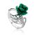 Sterling Silver Ring With Reconstructed Malachite Flower The Kalina, Ring Size: 6 / 16.5, image 