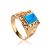 Gold-Plated Signet Ring With Reconstructed Turquoise The Ithaca, Ring Size: 5.5 / 16, image 