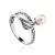 Classy Silver Ring With Cultured Pearl And Crystals The Serene, Ring Size: 5.5 / 16, image 