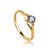 Golden Ring With Solitaire White Crystal, Ring Size: 6 / 16.5, image 