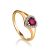 Elegant Golden Ring With Heart Shaped Ruby And Diamonds, Ring Size: 8 / 18, image 