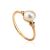 Gold-Plated Ring With Cultured Pearl And Crystals The Themis, Ring Size: 5.5 / 16, image 