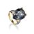 Black Crystal Cocktail Ring In Gold Plated Silver The Fame, Ring Size: 6 / 16.5, image 
