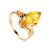 Яркое кольцо «Подснежник» из золота и натурального лимонного янтаря 18.5, Ring Size: 7 / 17.5, image 