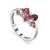 Silver Ring With Red and White Crystals, Ring Size: 6.5 / 17, image 