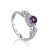 Silver Amethyst Ring With Crystals, Ring Size: 6.5 / 17, image 