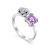 Sterling Silver Floral Ring With Bright Amethyst And White Crystals, Ring Size: 8.5 / 18.5, image 