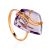 Amethyst Golden Cocktail Ring With Crystals, Ring Size: 6.5 / 17, image 