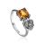 Silver Floral Ring With Citrine And Crystals, Ring Size: 7 / 17.5, image 