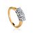 Golden Statement Ring With Three Diamonds, Ring Size: 8 / 18, image 