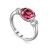 Silver Ring With Bright Rhodolite Centerstone And Crystals, Ring Size: 8.5 / 18.5, image 