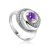 Silver Ring With Bold Amethyst And White Crystals, Ring Size: 6.5 / 17, image 