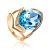 Golden Cocktail Ring With Light Blue Topaz, Ring Size: 7 / 17.5, image 