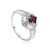 Silver Ring With Red Garnet And White Crystals, Ring Size: 6 / 16.5, image 