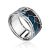 Silver Band Ring With Black And Blue Enamel, Ring Size: 9 / 19, image 