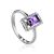 Vintage Style Silver Ring With Amethyst And Crystals, Ring Size: 6 / 16.5, image 